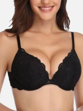 Deyllo Women's Push Up Lace Bra Comfort Padded Underwire Bra 32A